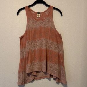 We The Free Rust and Beige Sheer Lace Tank Top